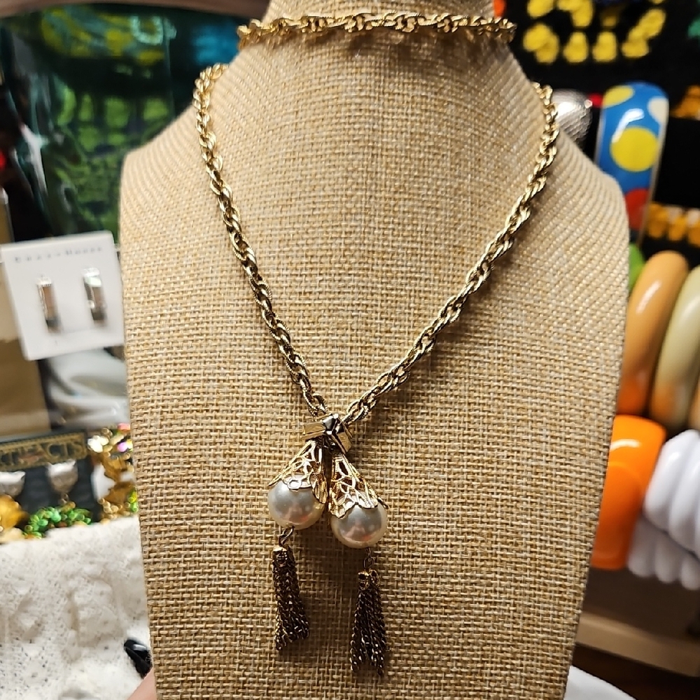 Adjustable Bolo Gold and Brown Tassel Necklace